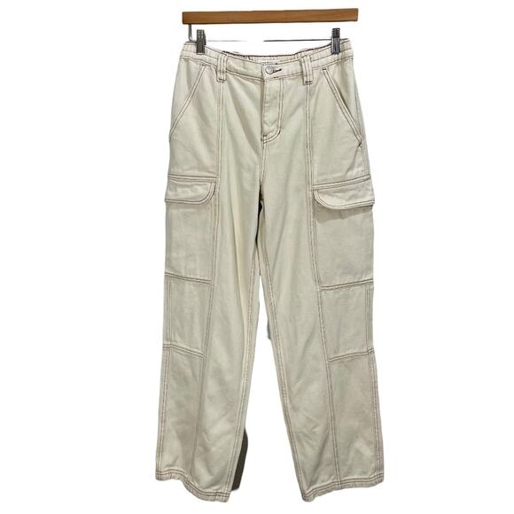 PacSun Elastic Waist White Bone Cargo Denim Pants Mid Rise Size Medium - Picture 9 of 16